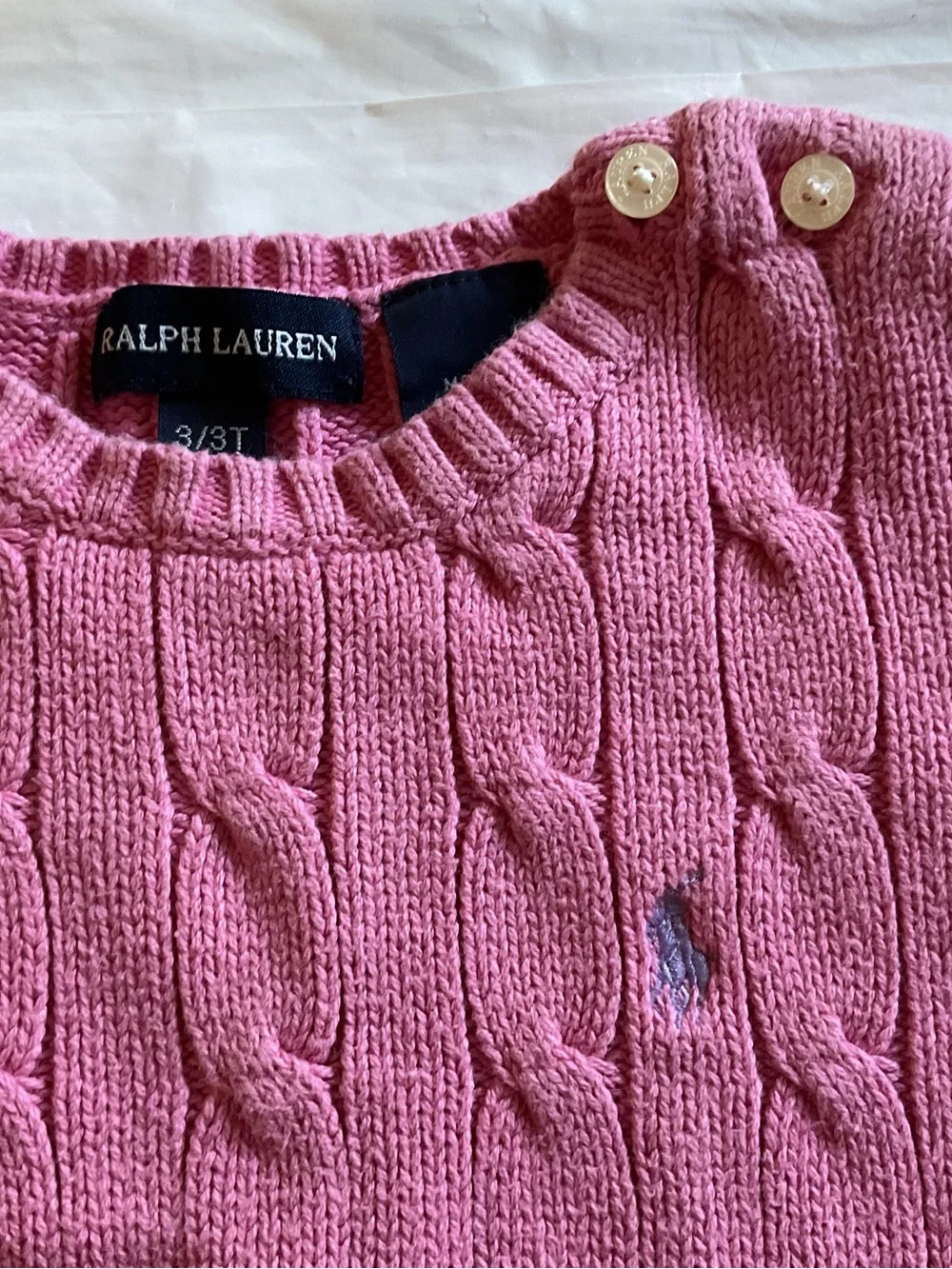 Ralph Lauren Vintage Pink Cable Knit Sweater Girls 3-3T